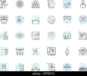 Lineares Symbolset für digitales Lernen. E-Learning, Gamification, virtuell, interaktiv, mobil, Kollaborative, adaptive Linienvektor- und Konzeptzeichen Stock Vektor