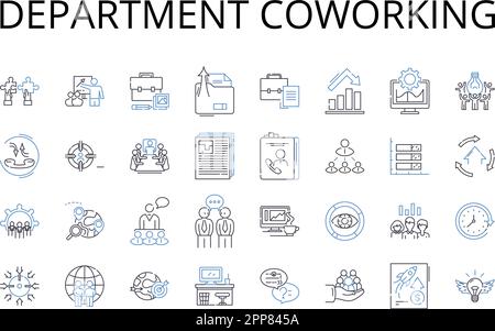 Sammlung der Liniensymbole für die Zusammenarbeit mit Abteilungen. Geschäftliche Zusammenarbeit, Zusammenarbeit am Arbeitsplatz, Joint Venture, gemeinsames Büro, Zusammenarbeit am Arbeitsplatz Stock Vektor