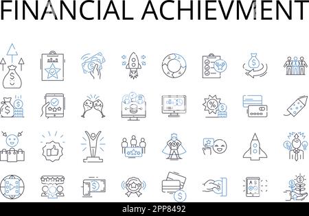 Symbolsammlung für die Linie „finanzielle Errungenschaften“. Wirtschaftlicher Erfolg, Sieg, Haushaltsvollzug, Reichtum, mein Triumph, Wohlstand in Bargeld Stock Vektor