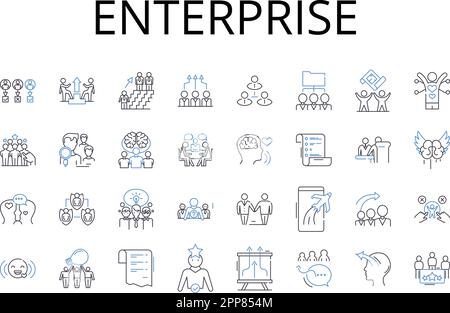 Enterprise Line Icons-Sammlung. Unternehmen, Unternehmen, Unternehmen, Unternehmen, Unternehmen, Einrichtung, Anstaltsvektor und lineare Darstellung Stock Vektor