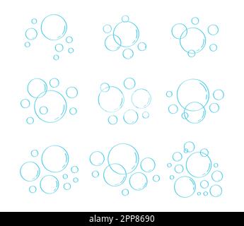 Wasserblasenvektor im Kritzelstil. Von Hand gezeichnete Blasen. Linienwasser fällt im Skizzenstil. Stock Vektor