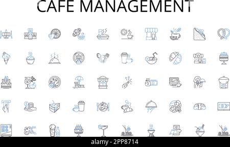 Sammlung der Symbole für die Café-Management-Linie. Sparsam, Sparsam, Reduzierung, Steuerung, Begrenzung, Vorsicht, Finanzvektor und lineare Darstellung. - Dein Schatz Stock Vektor