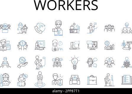 Sammlung der Positionssymbole für Mitarbeiter. Mitarbeiter, Personal, Arbeiter, Bediener, Personal, Kollegen, Teamkollegen, Vektor und lineare Darstellung. Mitarbeiter Stock Vektor