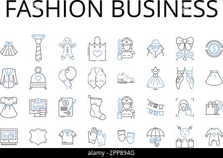 Modekollektion der Business Line Icons. Schönheitsindustrie, Lebensmittelmarkt, Unterhaltungsbranche, Technologiesektor, Automobilindustrie, Reisebranche Stock Vektor