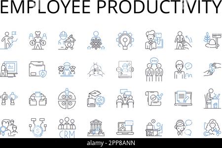 Symbolsammlung für die Linien der Mitarbeiterproduktivität. Arbeitszufriedenheit, Arbeitseffizienz, Arbeitsleistung, Mitarbeitereffizienz, Leistungspotenzial, Mitarbeiter Stock Vektor