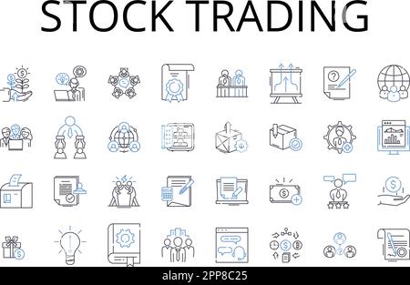 Symbolsammlung der Börsenhandelspositionen. Devisenhandel, Investmentfonds, Rohstoffhandel, Investmentbanking, Aktienhandel, Tagesgeschäft, Portfolio Stock Vektor