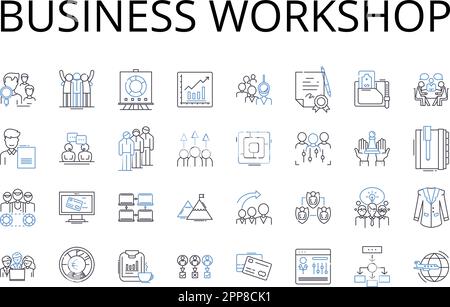 Symbolsammlung für Business-Workshop. Marketing-Seminar, Finanzberatung, Unternehmerforum, Nerking-Veranstaltung, Karrieremesse, Verkaufsrückzug Stock Vektor