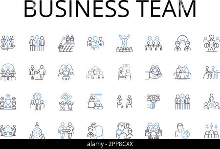 Kollektion mit Symbolen für Geschäftsteams. Managementgruppe, Büromitarbeiter, Unternehmensgruppe, Marketingteam, Vertriebsmitarbeiter, Kundendienst, Produktionsteam Stock Vektor