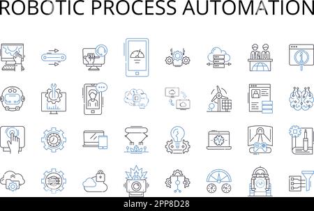 Symbolsammlung für die Automation von Roboterprozessen. Künstliche Intelligenz, Geschäftsprozesse, Cloud-Computing, Datenanalyse, Entscheidungsfindung, Digital Stock Vektor