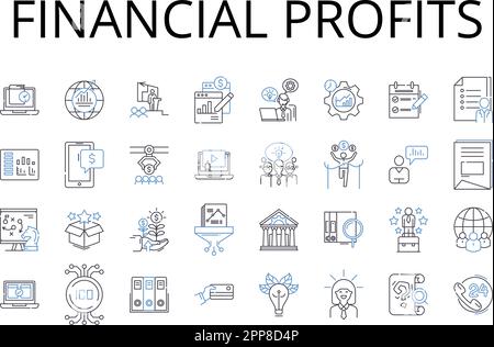 Symbolsammlung für Finanzgewinne. Wirtschaftliche Gewinne, Kapitalrenditen, Steuervergünstigungen, freiwillige Prämien, Erträge aus Investitionen, Bargewinne, Vermögen Stock Vektor