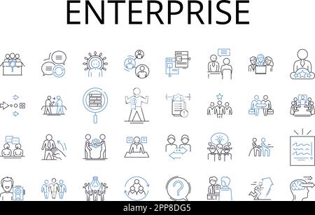 Enterprise Line Icons-Sammlung. Unternehmen, Unternehmen, Unternehmen, Unternehmen, Unternehmen, Einrichtung, Anstaltsvektor und lineare Darstellung Stock Vektor