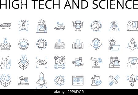 Ikonensammlung der Hightech- und Science-Line-Reihe. Fortschrittliche Technologie, modernste Wissenschaft, moderne Wissenschaft, futuristische Technologie, innovative Wissenschaft Stock Vektor