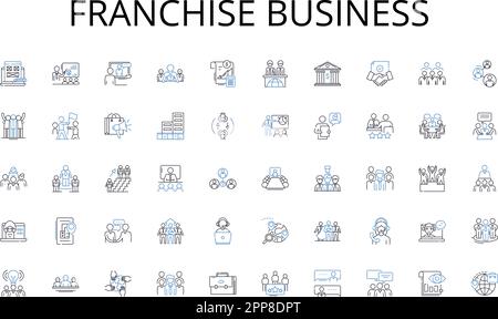 Icons-Kollektion für Franchise-Geschäftsbereiche. Strategie, Management, Führung, Innovation, Organisation, Operations, Marketing Vector und linear Stock Vektor