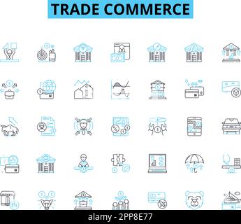 Linearer Symbolsatz für Handel. Import, Export, Maklergebühr, Händler, Einzelhandel, Großhandel, Zolllinien-Vektor und Konzeptzeichen. Tarife, Logistik Stock Vektor