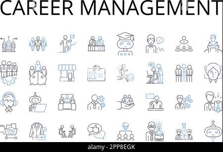 Kollektion mit Liniensymbolen für Karrieremanagement Jobentwicklung, Arbeitsfortschritt, Beschäftigungsstrategie, berufliche Planung, Karriereentwicklung, Geschäftlich Stock Vektor