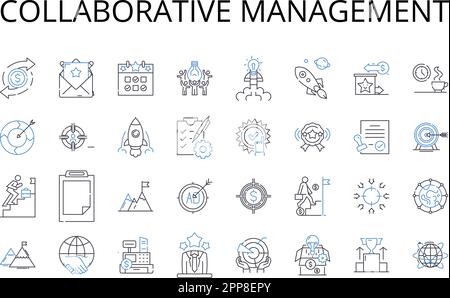 Sammlung der Liniensymbole für die kollaborative Verwaltung. Kooperative Führung, Gemeinsame Verwaltung, einheitliche Governance, Gemeinsame Leitung, Interaktiv Stock Vektor