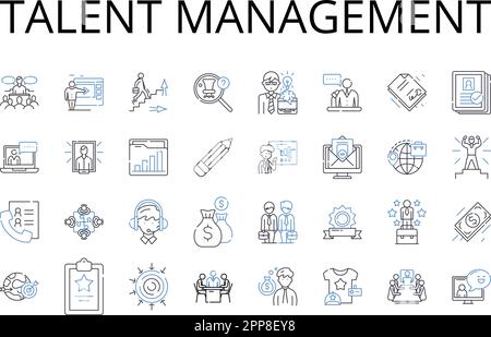 Collection mit Liniensymbolen für Talent Management. Mitarbeiterbindung, Leistungsbewertung, Nachfolgeplanung, Personalplanung, Führungsentwicklung Stock Vektor