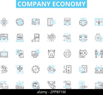 Linearer Symbolsatz für die wirtschaftliche Wirtschaft des Unternehmens. Rentabilität, Wachstum, Expansion, Marktanteil, Effizienz, Vektor der Umsatzposition und Konzeptzeichen Stock Vektor