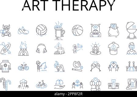 Symbolsammlung für Kunsttherapie. Musiktherapie, Spieltherapie, Dramatherapie, Bewegungstherapie, Erzähltherapie, Gestalt-Therapie, Poesie-Therapie Stock Vektor