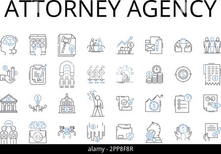 Symbolsammlung der Anwaltsagentur. Anwaltskanzlei, Anwaltskanzlei, Anwaltskanzlei, Rechtsagentur, Anwaltskanzlei, Barrister Stock Vektor