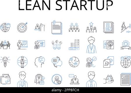 Symbolsammlung für Lean Startup Line. Agile Entwicklung, Scrum-Methodik, Minimum Viable Product, Kundenerkennung, schnelle Iteration, Wachstumshacking Stock Vektor