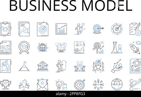 Symbolsammlung für Geschäftsmodell. Vertriebsstrategie, Marketingplan, Umsatzstrom, Einkommensmodell, Wirtschaftlicher Rahmen, Managementansatz Stock Vektor