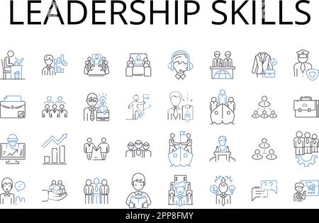 Leadership Skills Line Icons Kollektion Kommunikationsfähigkeiten, Teamwork, Problemlösungsfähigkeiten, Zeitmanagement, kritisches Denken Stock Vektor