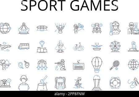 Ikonensammlung für Sportspiele. Sportliche Wettkämpfe, Sportveranstaltungen, Wettkampfaktivitäten, körperliche Wettkämpfe, körperliche Wettkämpfe, Playoffs Stock Vektor