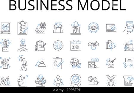 Symbolsammlung für Geschäftsmodell. Vertriebsstrategie, Marketingplan, Umsatzstrom, Einkommensmodell, Wirtschaftlicher Rahmen, Managementansatz Stock Vektor