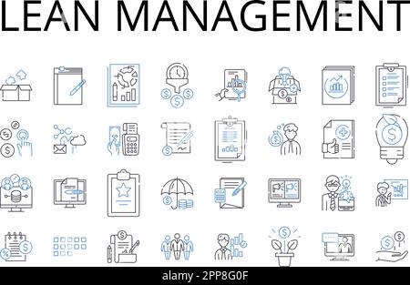 Symbolsammlung für Lean Management-Linien. Agiles Management, Umweltfreundliche Energie, Saubere Technologie, Kreatives Arbeiten, Digitales Marketing, Dynamische Führung Stock Vektor