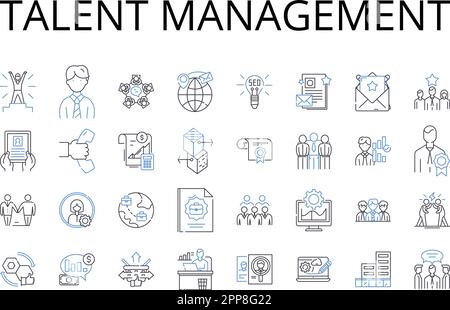 Collection mit Liniensymbolen für Talent Management. Mitarbeiterbindung, Leistungsbewertung, Nachfolgeplanung, Personalplanung, Führungsentwicklung Stock Vektor