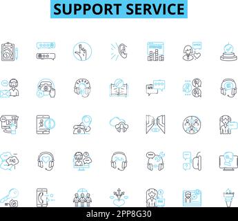 Linearer Symbolsatz für Support-Service. Hilfe, Hilfe, Hilfe, Anleitung, Beratung, Beratung, Konsiliarlinienvektor und Konzeptzeichen. Einfühlungsvermögen Stock Vektor