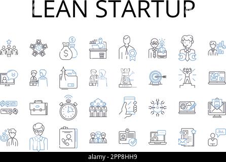 Symbolsammlung für Lean Startup Line. Agile Entwicklung, Scrum-Methodik, Minimum Viable Product, Kundenerkennung, schnelle Iteration, Wachstumshacking Stock Vektor