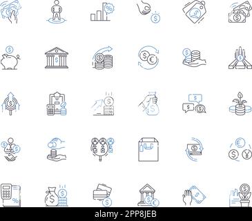 Icons-Kollektion für Wertpapierfirmen. Portfolio, Wertpapiere, Vermögenswerte, Vermögen, Kapital, Fonds, Portfoliomanagement-Vektor und lineare Darstellung Stock Vektor
