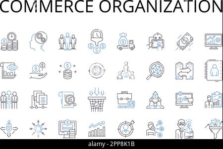 Symbolsammlung für Positionen der Handelsorganisation. Geschäftseinheit, Handelsgesellschaft, Finanzinstitut, Handelsgesellschaft, Market Establishment Stock Vektor