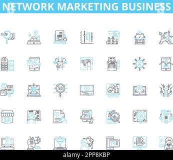 Netzwerkmarketing – Lineare Symbole für Unternehmen. MLM, Downline, Recruiting, Multi-Level, Compensation, Teamwork, Leadership Line Vector und Concept Signs Stock Vektor