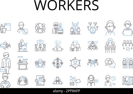 Sammlung der Positionssymbole für Mitarbeiter. Mitarbeiter, Personal, Arbeiter, Bediener, Personal, Kollegen, Teamkollegen, Vektor und lineare Darstellung. Mitarbeiter Stock Vektor