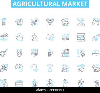 Linearer Symbolsatz für den Agrarmarkt. Landwirtschaft, Viehzucht, Ernte, Bewässerung, Agribusiness Line Vector und Concept Signs Stock Vektor