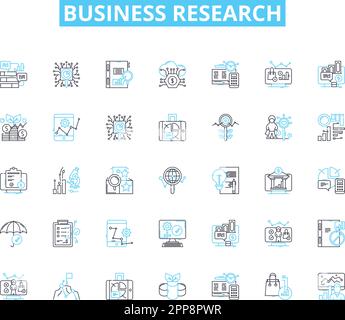 Lineare Symbole für die Unternehmensforschung. Analyse, Trends, Erkenntnisse, Umfrage, Daten, Markt, Strategielinie und Konzeptzeichen. Mitbewerber, Konkurrierend Stock Vektor