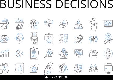 Symbolsammlung für Geschäftsentscheidungen. Karriereentscheidungen, Managementstrategien, Finanzplanung, Formulierung von Richtlinien, Marktanalyse, Governance Stock Vektor