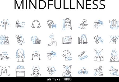 Mindfullness Line Icons Kollektion. Selbstwahrnehmung, Selbstwahrnehmung, Selbstreflexion, innerer Frieden, Anwesenheit des Geistes, Konzentrierter Gedanke, konzentriert Stock Vektor