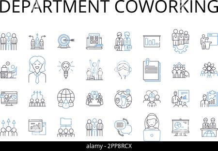 Sammlung der Liniensymbole für die Zusammenarbeit mit Abteilungen. Geschäftliche Zusammenarbeit, Zusammenarbeit am Arbeitsplatz, Joint Venture, gemeinsames Büro, Zusammenarbeit am Arbeitsplatz Stock Vektor