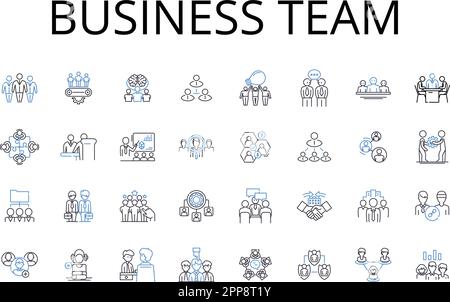 Kollektion mit Symbolen für Geschäftsteams. Managementgruppe, Büromitarbeiter, Unternehmensgruppe, Marketingteam, Vertriebsmitarbeiter, Kundendienst, Produktionsteam Stock Vektor