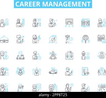 Lineare Symbolgruppe für Karrieremanagement. Planung, Entwicklung, Fortschritt, Nerking, Beförderung, Mentoring, Leadership Line Vector und Concept Signs Stock Vektor