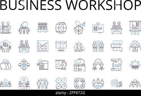 Symbolsammlung für Business-Workshop. Marketing-Seminar, Finanzberatung, Unternehmerforum, Nerking-Veranstaltung, Karrieremesse, Verkaufsrückzug Stock Vektor