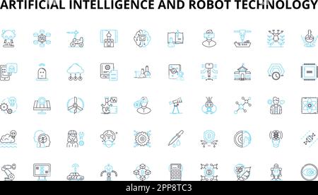 Lineare Symbole für künstliche Intelligenz und Robotertechnologie. Robotik, Automatisierung, maschinelles Lernen, Nerven, Expertensysteme, Chatbots Stock Vektor