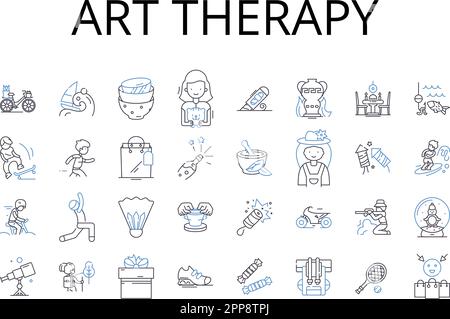 Symbolsammlung für Kunsttherapie. Musiktherapie, Spieltherapie, Dramatherapie, Bewegungstherapie, Erzähltherapie, Gestalt-Therapie, Poesie-Therapie Stock Vektor