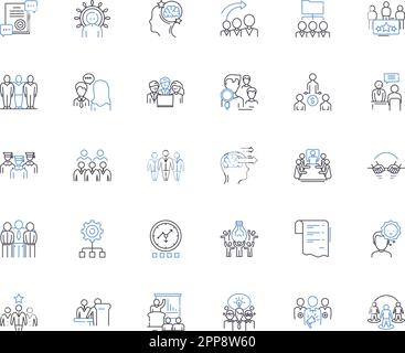 Symbolsammlung für gewerbliche Mitarbeiter. Beschäftigung, Arbeitskräfte, Unternehmen, Fachkräfte, Management, Einstellung, Erfolgsvektor und lineare Darstellung Stock Vektor