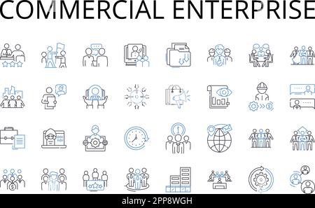Symbolsammlung der kommerziellen Unternehmenslinie. Business Venture, Trading Operation, Entrepreneurial Pursuit, Economic Enterprise, Financial Stock Vektor