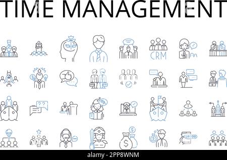 Zeitsymbole für das Zeitmanagement. Zielsetzung, Aufgabenplanung, Projektplanung, Priorisierungsmethode, Workload-Management, Abgabetermin Stock Vektor